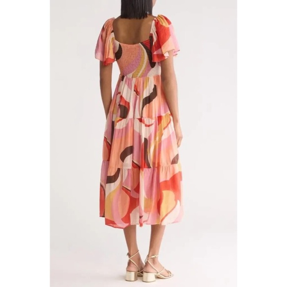 LUSH FLORAL FLUTTER SLEEVE TIERED‎ DRESS SIZE SMALL - Picture 3 of 3